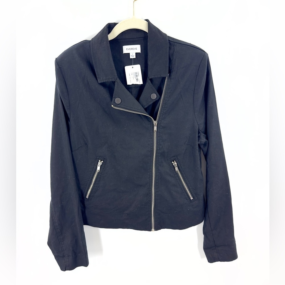 Evereve Jagger Moto Jacket Womens Large Linen Blend Biker Edgy Grunge Gorp NEW